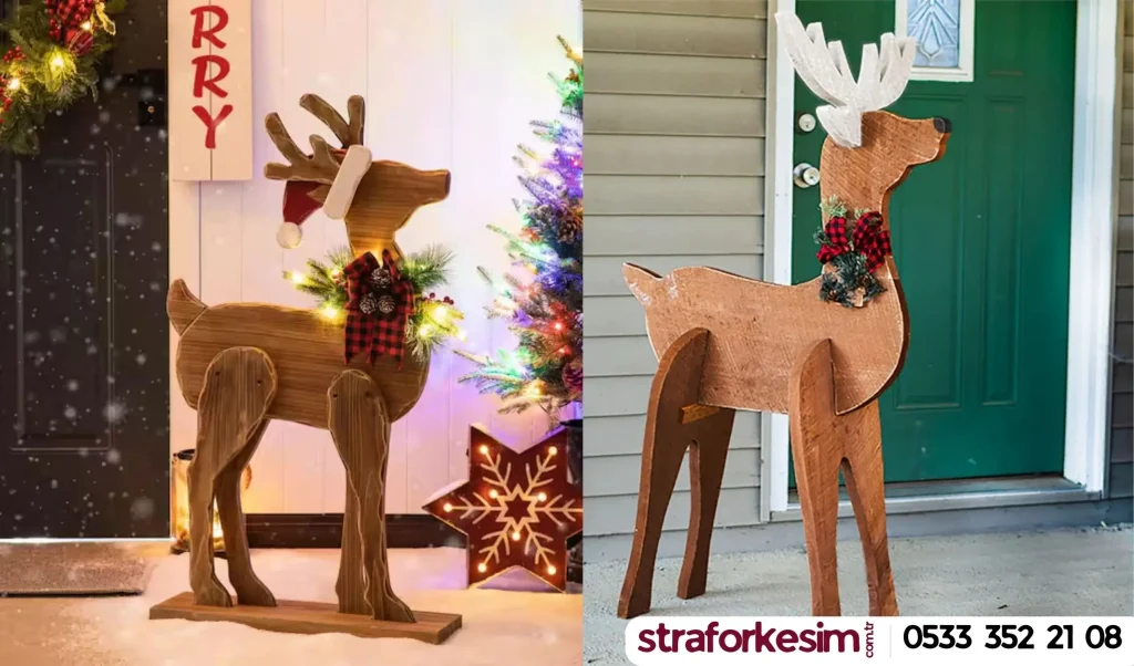 ahşap geyik yılbaşı yeni yıl dekoru