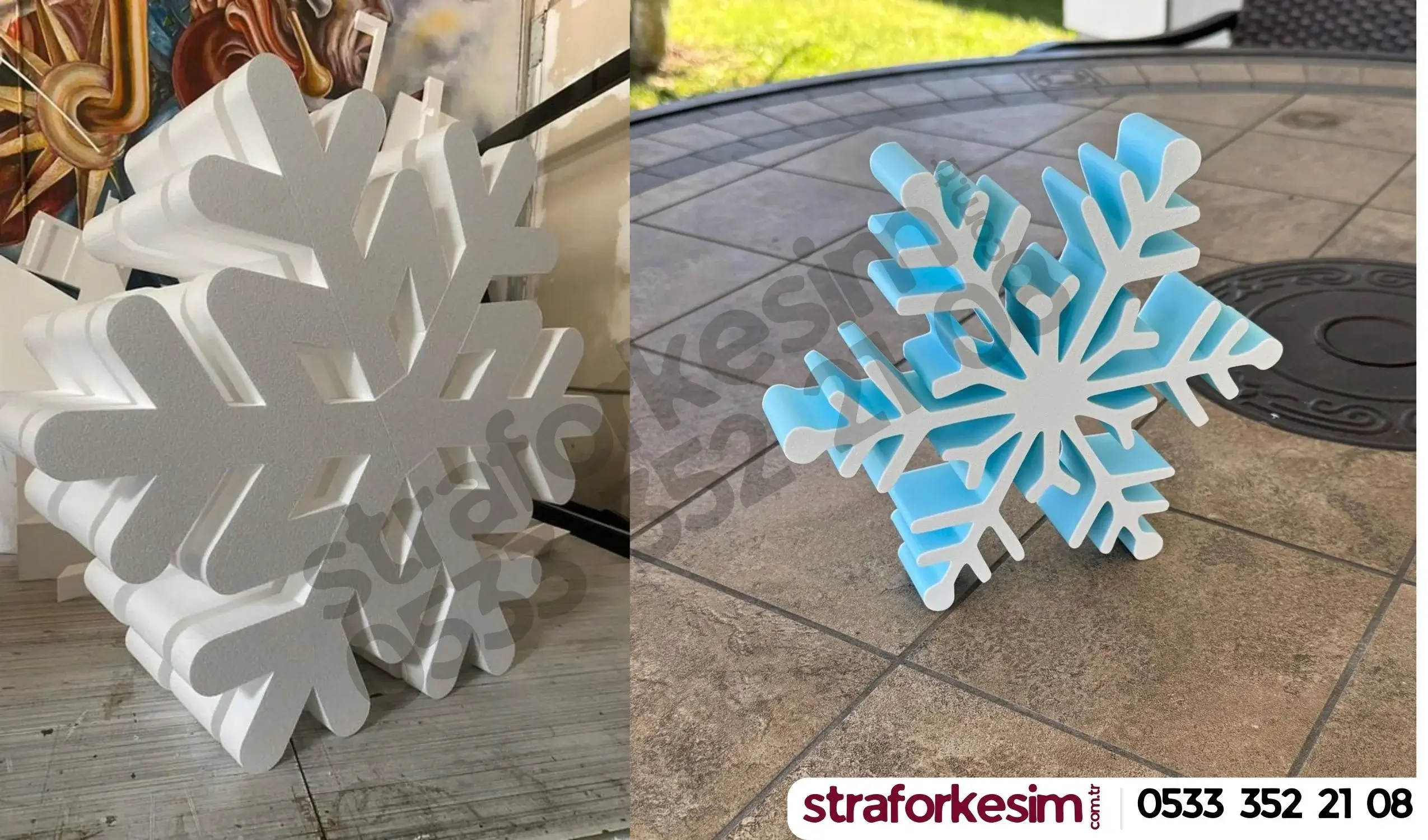 yılbaşına özel strafor dekor kar tanesi motif